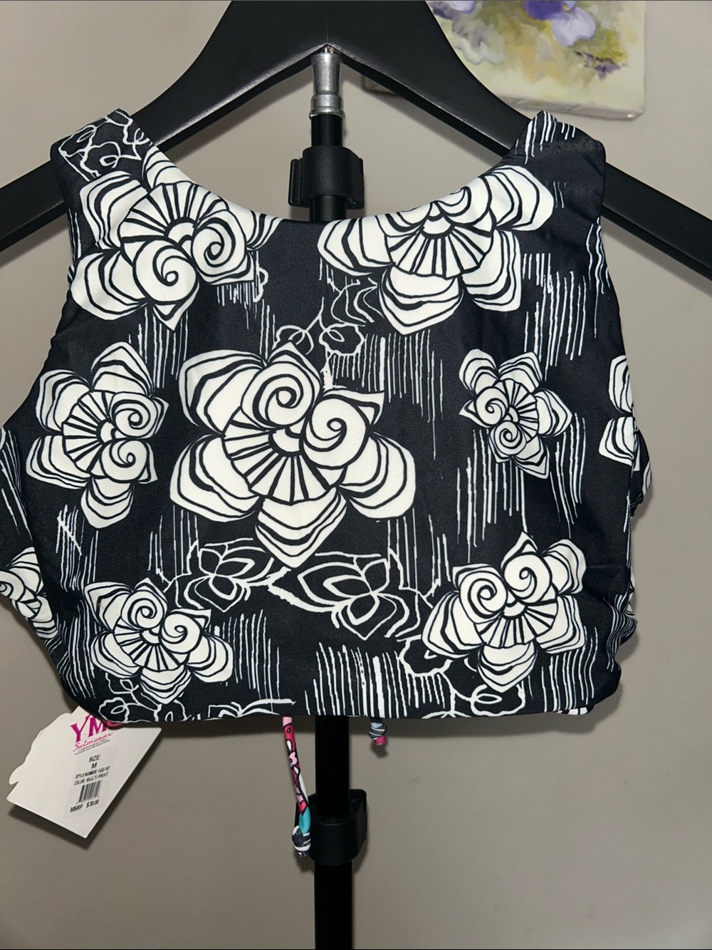 YMI Black and White Floral Bikini Top
